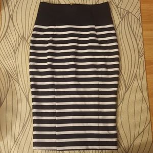 Navy/white striped pencil skirt